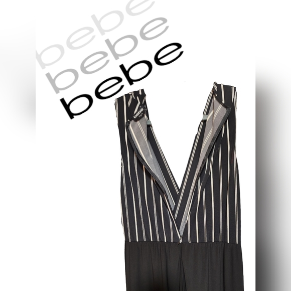 WOMEN'S BLACK STRIPED WRAP JUMPSUIT - Picture 3 of 4